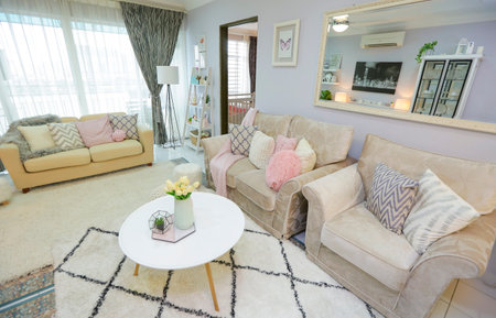 KUALA LUMPUR, MALAYSIA - MARCH 30, 2017 : Beautiful decoration home interior. Living roomのeditorial素材