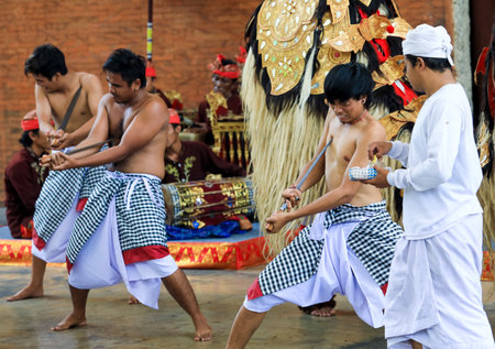 BALI, INDONESIA - NOVEMBER 15, 2017 : Barong Keris Dance performed at Garuda Wisnu Kencana Cultural Park or GWK, a cultural park located at Ungasan Bali.のeditorial素材