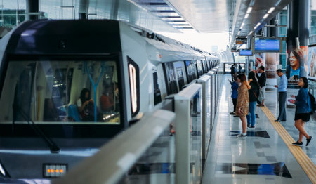 KUALA LUMPUR, MALAYSIA : NOVEMBER 13, 2017 : Passenger waiting for Malaysia MRT (Mass Rapid Transit) train at Semantan Station. MRT is a new transportation for future generation in Malaysia.のeditorial素材