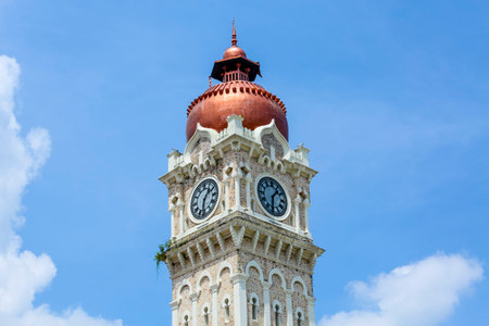 KUALA LUMPUR, MALAYSIA - JUNE 27, 2018 : The iconic clock tower of Sultan Abdul Samad building at...