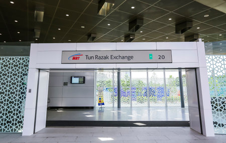 KUALA LUMPUR, MALAYSIA : SEPTEMBER 14, 2017 : Entrance of Tun Razak Exchange Mass Rapid Transit (MRT) stations. MRT alleviate the severe traffic congestion in the KL metropolitan area.のeditorial素材