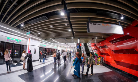 KUALA LUMPUR, MALAYSIA - JULY 17, 2017 : Passenger waiting for Malaysia MRT (Mass Rapid Transit) train at Bukit Bintang Station. MRT is a new transportation for future generation in Malaysia.のeditorial素材