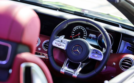 KUALA LUMPUR, MALAYSIA - AUGUST 24, 2018 : Interior of Mercedes-Benz S560 Cabriolet. Dream Car Collection.のeditorial素材