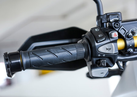 KUALA LUMPUR, MALAYSIA - NOVEMBER 15, 2018 : Honk, gear shifter, signal. Detail and close up of Honda X-ADV 745cc Adventure Scooter / Crossover Adventure Bike.のeditorial素材