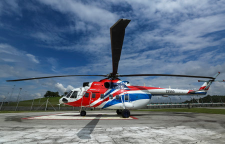 SEPANG, MALAYSIA - DECEMBER 03, 2018 : Russian Helicopter, Mi-171A2 is an advanced medium multirole helicopter.のeditorial素材