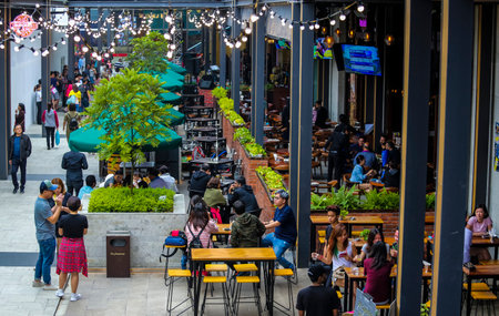 GENTING HIGHLAND, MALAYSIA - OCTOBER 05, 2018 : Genting Highland latest attraction, High Line Roof Top Market offer outdoor dining in the cool and fresh air. Variety of food and drinks, casual dining.のeditorial素材