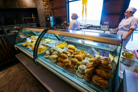 GENTING HIGHLAND, MALAYSIA - OCTOBER 05, 2018 : Genting Highland latest attraction, High Line Roof Top Market offer outdoor dining in the cool and fresh air. Variety of food and drinks, casual dining.のeditorial素材