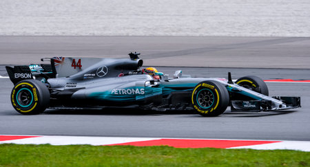 SEPANG, MALAYSIA - SEPTEMBER 29, 2017 : Lewis Hamilton of Great Britain driving the (44) Mercedes...
