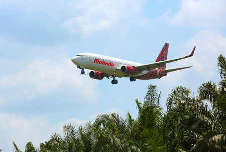 SEPANG, MALAYSIA - FEBRUARY 08, 2019 : Malindo Air aircraft at KLIA. Malindo Airways Sdn Bhd is a Malaysian full-service airline and is owned by Indonesian Lion Air Group.のeditorial素材