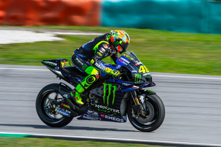 SEPANG, MALAYSIA - FEBRUARY 07, 2019 : Valentino Rossi of Italy and Yamaha Factory Racing during the MotoGP Tests (Winter Test) at Sepang International Circuit (SIC).のeditorial素材