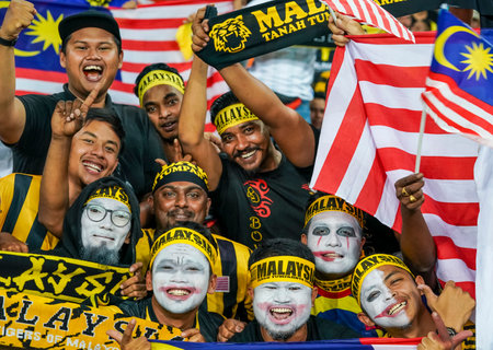 SELANGOR, MALAYSIA - AUGUST 26, 2017 :  Malaysia football fans during men's football Group B round match of the 29th Southeast Asian Games (SEA Games) between Indonesia against Malaysia at Shah Alam Stadium.のeditorial素材