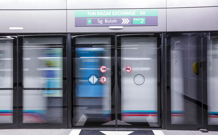 KUALA LUMPUR, MALAYSIA : AUGUST 01, 2017 : Tun Razak Exchange MRT station. Mass Rapid Transit (MRT) alleviate the severe traffic congestion in the KL metropolitan area.のeditorial素材
