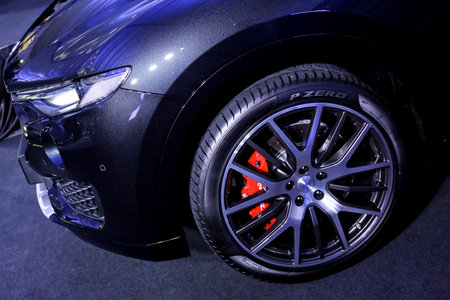 KUALA LUMPUR, MALAYSIA - NOVEMBER 24, 2017 : Alloy wheels of Maserati Levante S GranSport Sport Utility Vehicle (SUV).のeditorial素材