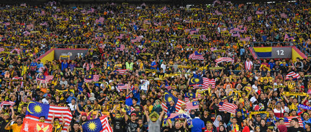 SELANGOR, MALAYSIA - AUGUST 26, 2017 :  Malaysia football fans during men's football Group B round...