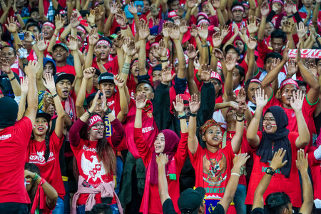 SELANGOR, MALAYSIA - AUGUST 26, 2017 :  Indonesia football fans during men's football Group B round match of the 29th Southeast Asian Games (SEA Games) between Indonesia against Malaysia at Shah Alam Stadium.のeditorial素材