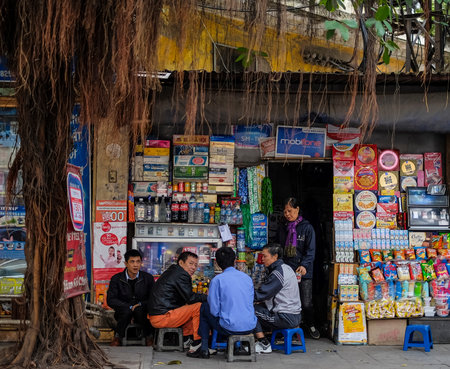 HANOI, VIETNAM - DECEMBER 11, 2014 : Daily life of  Hoan Kiem Hanoi street. A tourist spot.のeditorial素材