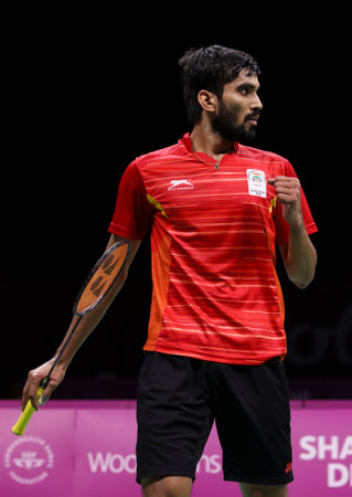 GOLD COAST, AUSTRALIA - APRIL 15, 2018 : Srikanth Kidambi of India reacts while playing against Lee Chong Wei of Malaysia during the men's singles final match Gold Coast 2018 Commonwealth Games.のeditorial素材