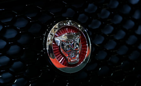 KUALA LUMPUR, MALAYSIA - APRIL 26, 2018 : Logo of Jaguar, the luxury vehicle brand of Jaguar Land Rover, a British multinational car manufacturer.のeditorial素材