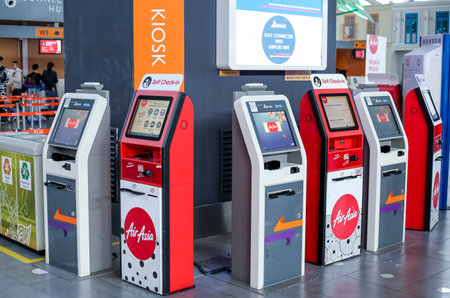 KUALA LUMPUR, MALAYSIA - MARCH 20, 2018 : Self check-in kiosk at departure Hall of Kuala Lumpur...