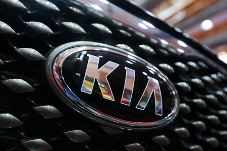 KUALA LUMPUR, MALAYSIA - APRIL 26, 2018 : Logo of Kia Motors Corporation, commonly known as Kia Motors, headquartered in Seoul, is South KoreaÕs.