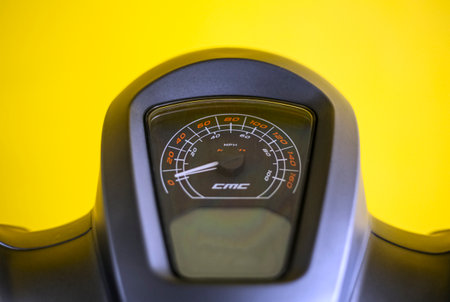 KUALA LUMPUR, MALAYSIA - MAY 23, 2019 : Italjet Valentine 125 scooter. Modern vespa style scooter motorcycle.のeditorial素材