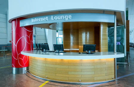 KUALA LUMPUR, MALAYSIA - MARCH 20, 2018 : Internet lounge at departure hall of Kuala Lumpur International Airport 2 (KLIA2).のeditorial素材