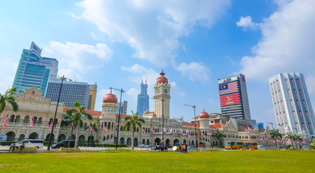 KUALA LUMPUR, MALAYSIA - AUGUST 13, 2019 : The iconic Sultan Abdul Samad building at Dataran Merdeka is one of the city?s most important tourist attractions and a historical landmark.のeditorial素材