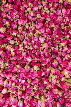 Dried rose buds for cosmetics, food, medicine and perfume.の写真素材