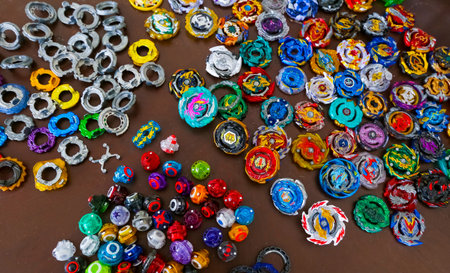 KUALA LUMPUR, MALAYSIA - OCTOBER 06, 2019 : Beyblade toys. Beyblade is a line of spinning top toys...