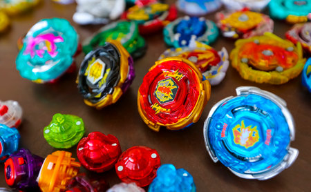 KUALA LUMPUR, MALAYSIA - OCTOBER 06, 2019 : Beyblade toys. Beyblade is a line of spinning top toys...
