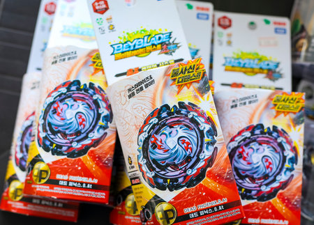 KUALA LUMPUR, MALAYSIA - OCTOBER 06, 2019 : Beyblade toys. Beyblade is a line of spinning top toys...