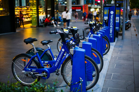 MELBOURNE, AUSTRALIA - MARCH 15, 2018 : Melbourne Bike Share, the famous bicycles sharing for hire...