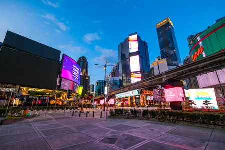 KUALA LUMPUR, MALAYSIA - MARCH 25, 2020: A night view of almost empty Bukit Bintang area as the government imposed a Movement Control Order (MCO) nationwide to combat the COVID-19 outbreak.のeditorial素材