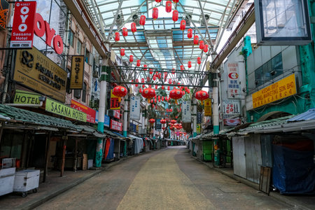 KUALA LUMPUR, MALAYSIA - MARCH 22, 2020: A View of almost empty Petaling Street area as the Government imposed a Movement Control Order (MCO) nationwide to combat the COVID-19 outbreak.のeditorial素材