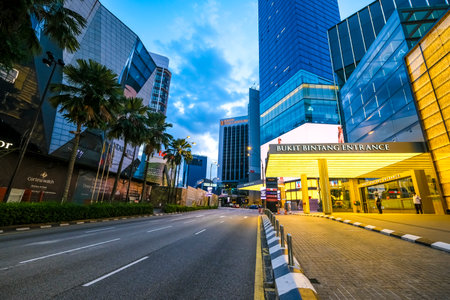 KUALA LUMPUR, MALAYSIA - MARCH 25, 2020: A night view of almost empty Bukit Bintang area as the government imposed a Movement Control Order (MCO) nationwide to combat the COVID-19 outbreak.のeditorial素材
