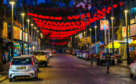 KUALA LUMPUR, MALAYSIA - MARCH 25, 2020: A night view of almost empty Jalan Alor Bukit Bintang area as the Government imposed a Movement Control Order (MCO) nationwide to combat the COVID-19 outbreak.のeditorial素材