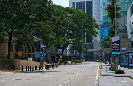 KUALA LUMPUR, MALAYSIA - MARCH 22, 2020: A View of almost empty Bukit Bintang area as the Government imposed a Movement Control Order (MCO) nationwide to combat the COVID-19 outbreak.のeditorial素材