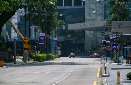 KUALA LUMPUR, MALAYSIA - MARCH 22, 2020: A View of almost empty Bukit Bintang area as the Government imposed a Movement Control Order (MCO) nationwide to combat the COVID-19 outbreak.のeditorial素材