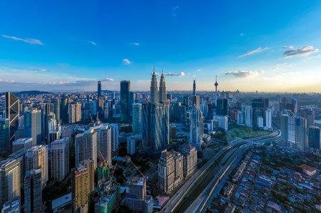 KUALA LUMPUR, MALAYSIA - MARCH 25, 2020: Aerial view of Kuala Lumpur city center skyline with...