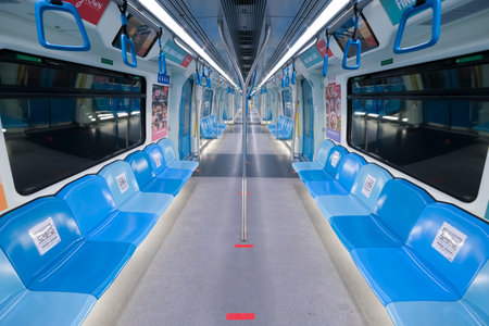 KUALA LUMPUR, MALAYSIA - MAY 5, 2020: A seat is marked for social distancing to prevent the spread...