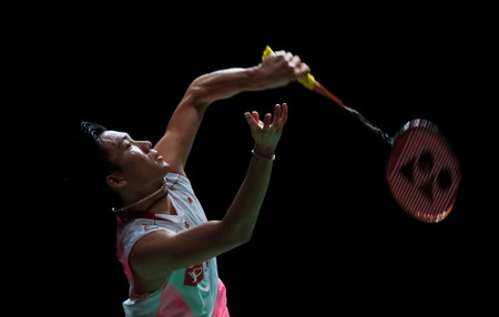 KUALA LUMPUR, MALAYSIA - JANUARY 12, 2020 : Kento Momota of Japan in action during men's singles...