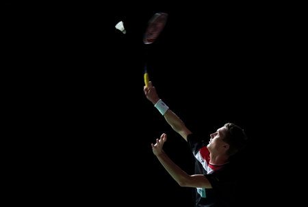 KUALA LUMPUR, MALAYSIA - JANUARY 12, 2020 : Viktor Axelsen of Denmark in action during men's singles badminton tournament, Perodua Malaysia Masters 2020 at the Axiata Arena.のeditorial素材