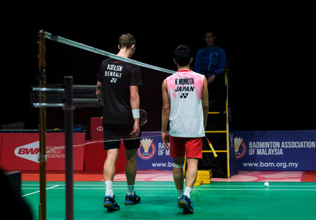 KUALA LUMPUR, MALAYSIA - JANUARY 12, 2020 : Kento Momota of Japan in action during men's singles...