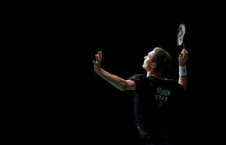 KUALA LUMPUR, MALAYSIA - JANUARY 12, 2020 : Viktor Axelsen of Denmark in action during men's singles badminton tournament, Perodua Malaysia Masters 2020 at the Axiata Arena.のeditorial素材