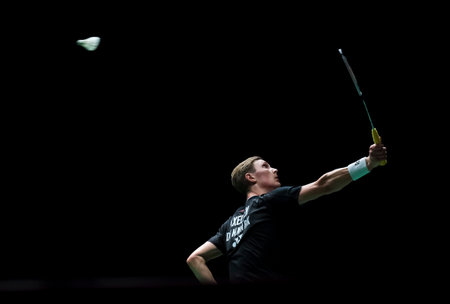 KUALA LUMPUR, MALAYSIA - JANUARY 12, 2020 : Viktor Axelsen of Denmark in action during men's singles...