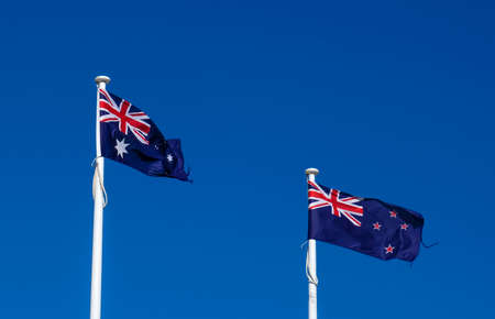 The National flag of Australia fly over Surfers Paradise main beach in Gold Coast Queensland,...