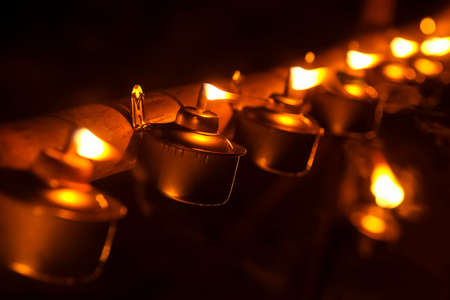 Malay tradition kerosene oil lamp or pelita selective focus during Hari Raya Aidilfitri celebration....
