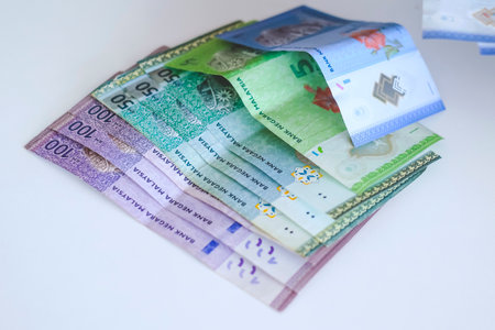 Selective focus at Malaysia banknotes money, Ringgit Malaysia or Malaysia Ringgit Currency (MYR).