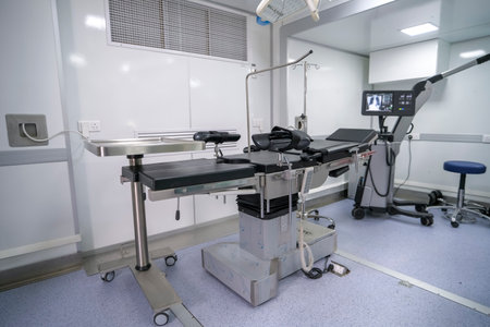 Medical equipment and devices in the operating room of a hospital emergency room.の写真素材