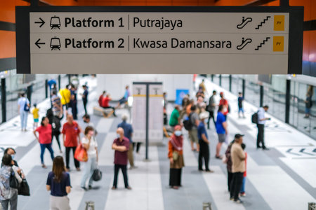 KUALA LUMPUR, MALAYSIA - MARCH 16, 2023: People at Mass Rapid Transit (MRT) Putrajaya Line, Chan Sow...